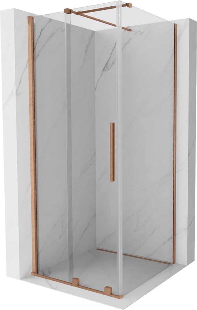 Mexen Velar douchecabine schuifdeur 100 x 100 , transparant, geborsteld koper - 871-100-100-01-65