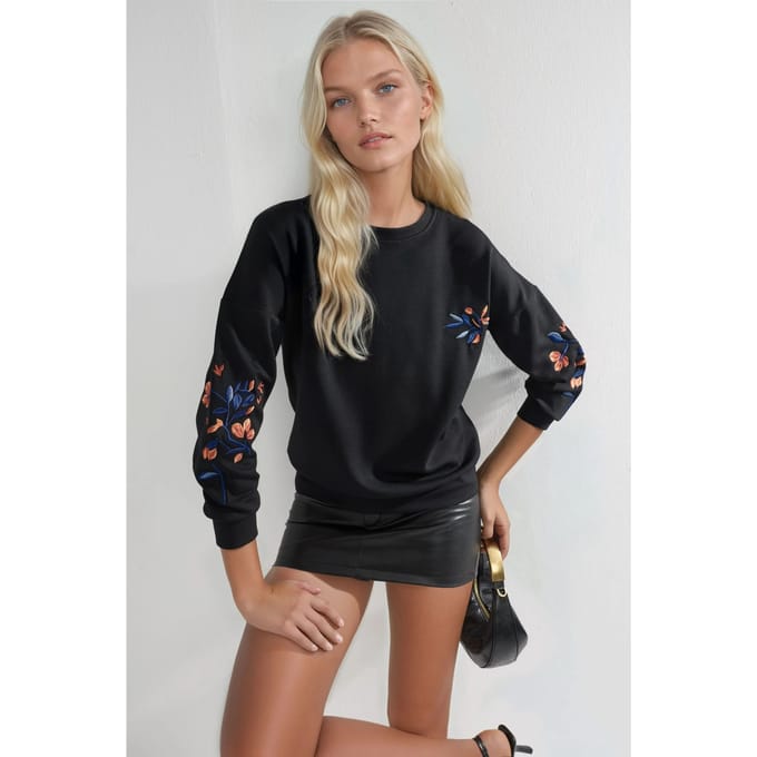 Modal Touch Ronde Hals Borduur Sweatshirt