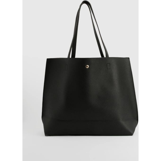 boohoo Dames Grote Popper Tote Shopper Tas | Zwart