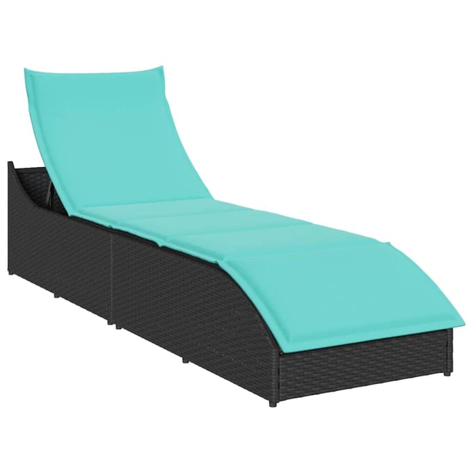 vidaXL - Ligstoel - inklapbaar - met - kussen - opbergruimte - poly - rattan - zwart