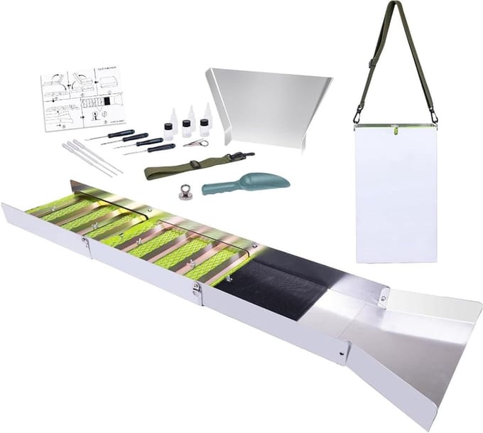 Goudzoek Set - Sluiskast Uitrusting - Rivier Verkenning - Opvouwbaar Aluminium - 50 Inch - Grijs
