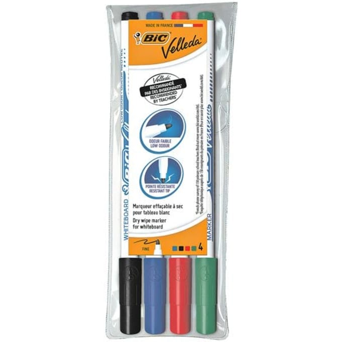 BIC Velleda 1721 Whiteboard Markers - Fijne Kogelpunt, Diverse Kleuren, Etui van 4