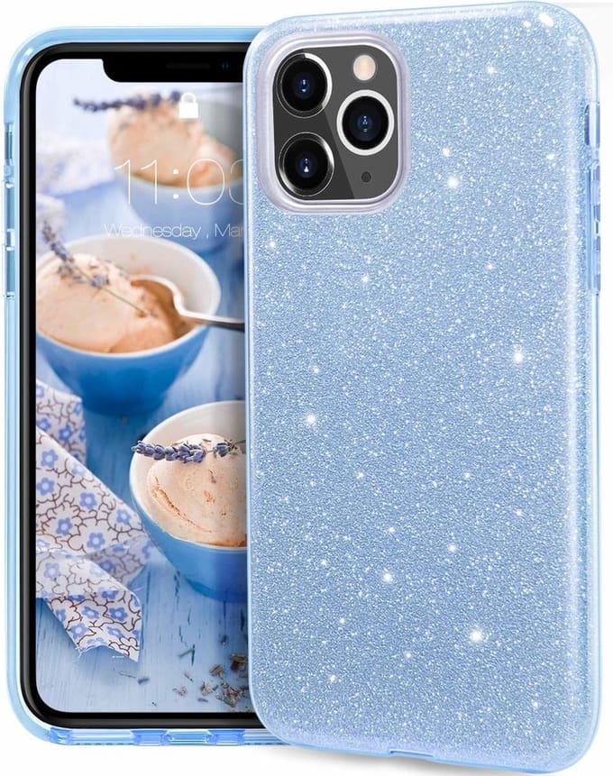 Ntech hoesje Geschikt voor iPhone 11 Pro Max Glitter TPU Back Hoesje - Turquoise