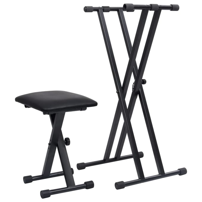 vidaXL - Keyboardstandaard - en - -kruk - dubbel - versterkt - zwart