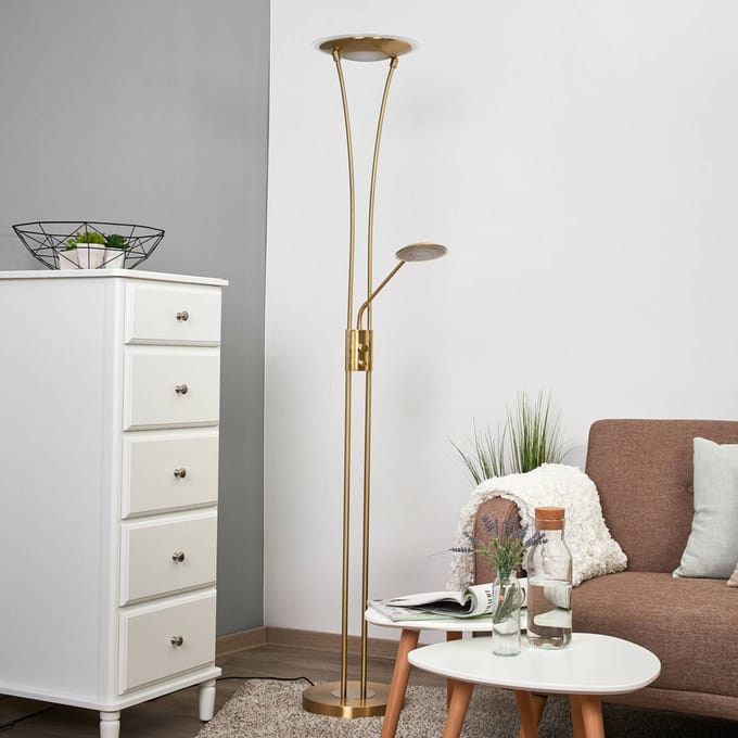 Lindby LED uplighter Eda, hoogte 180 cm, messing, dimbaar