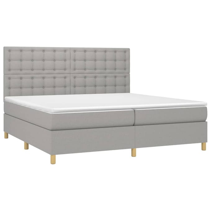 vidaXL - Boxspring - met - matras - en - LED - stof - lichtgrijs - 200x200 - cm
