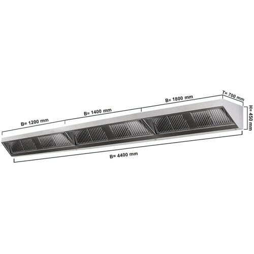 GGM Gastro Wandhaube - 4400mm - mit Filter & Lampe Zilver
