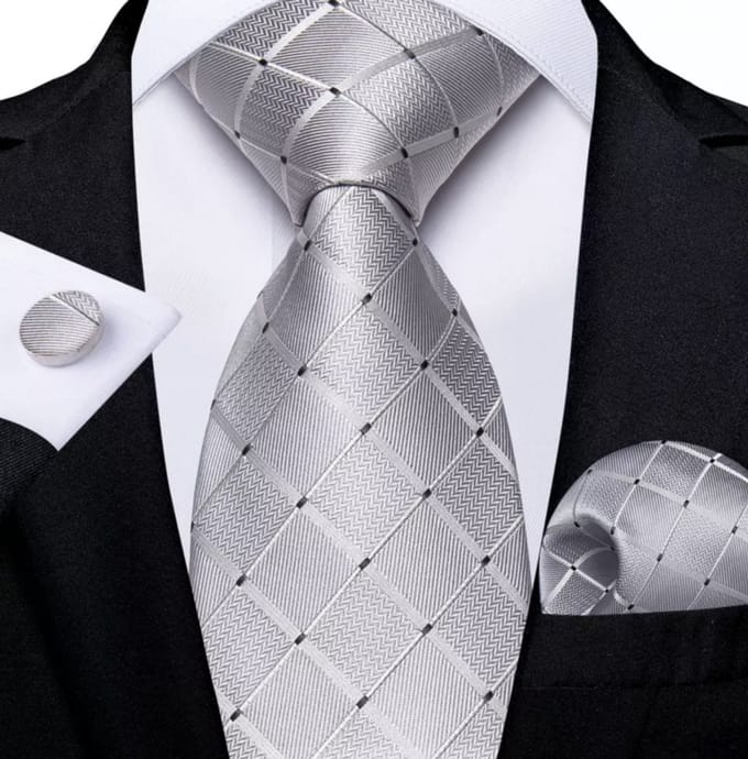 3-Delige Stropdasset-Zijde-Grijs-Blok - Charme Bijoux