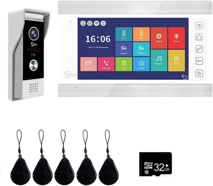 Wired Video Deurbel Intercom Systeem 7 inch met Bewegingsdetectie en Kaartlezer