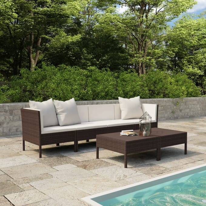 vidaXL - 6-delige - Loungeset - met - kussens - poly - rattan - bruin