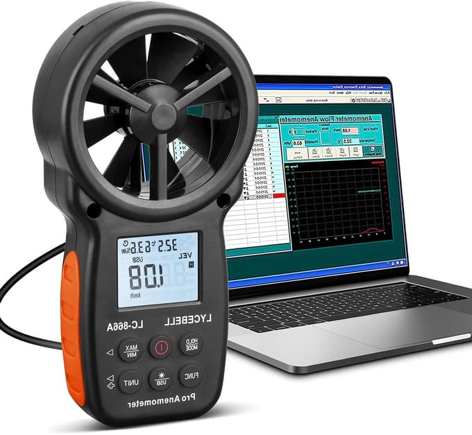 Digitale Anemometer - Windmeter Luchtstroommeter - HVAC Systemen Meten - USB Data Logging - 0-40m/s - Grijs