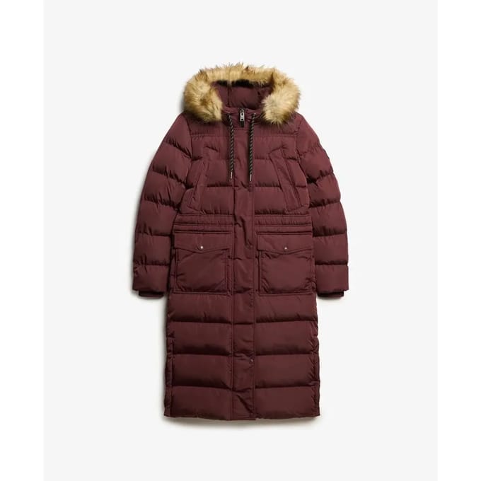 Superdry - Lange Everest jas met imitatiebont - Dames - Gewatteerde jassen