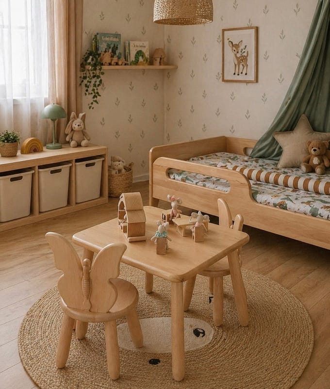 Tafel en twee stoelen - Vlinder - Naturel