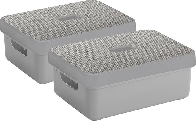 Sunware Opbergbox - 2x stuks - lichtgrijs - 9L - kunststof met deksels