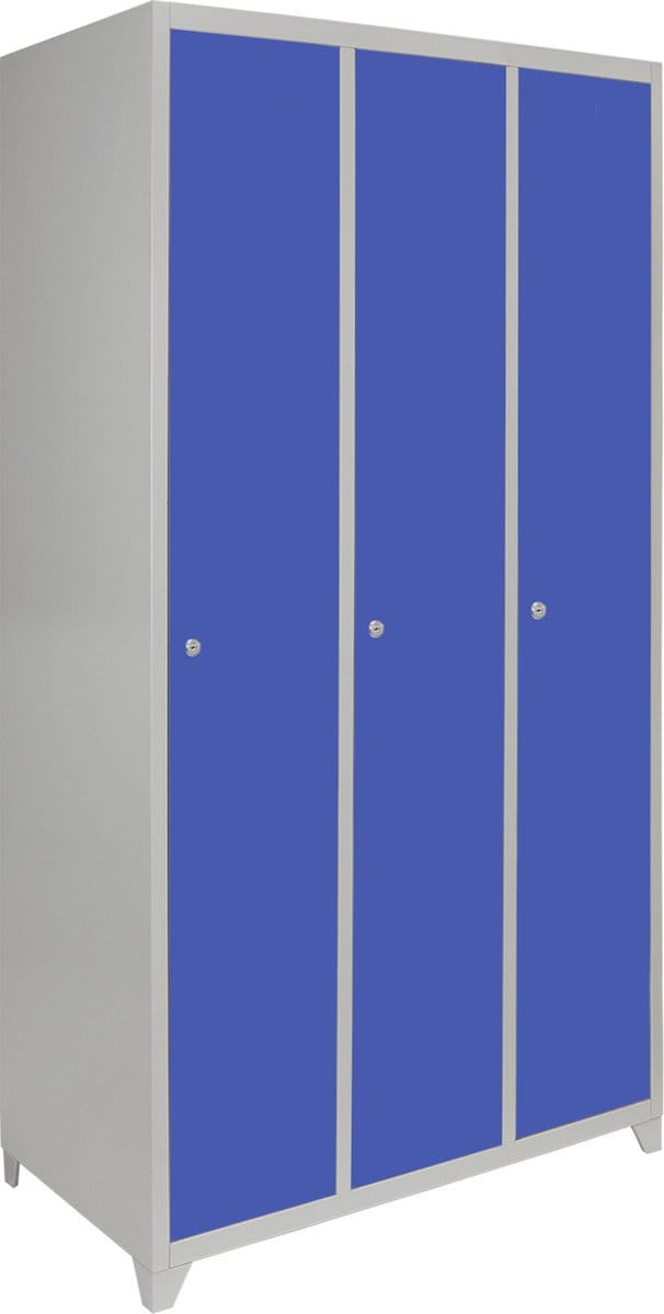 Lockerkast metaal - blauw - driedeurs - flatpack