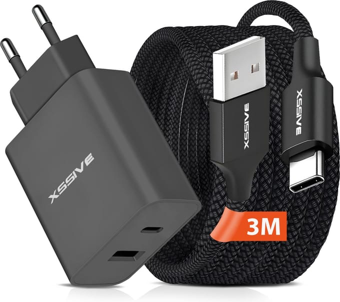Snellader - 3 Meter - Geschikt voor iPhone 15, 16 en Samsung Galaxy - USB-C Adapter met USB-A naar USB C Kabel