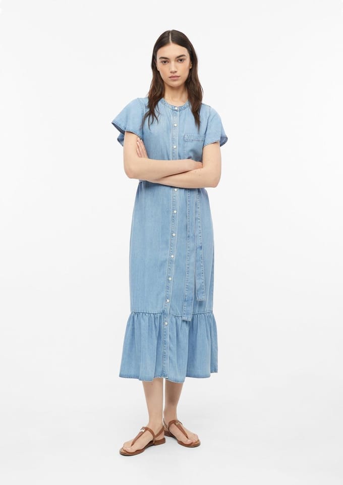 Midi Jeans Jurk Met Vlindermouwen En Stoffen Ceintuur Dames s.Oliver