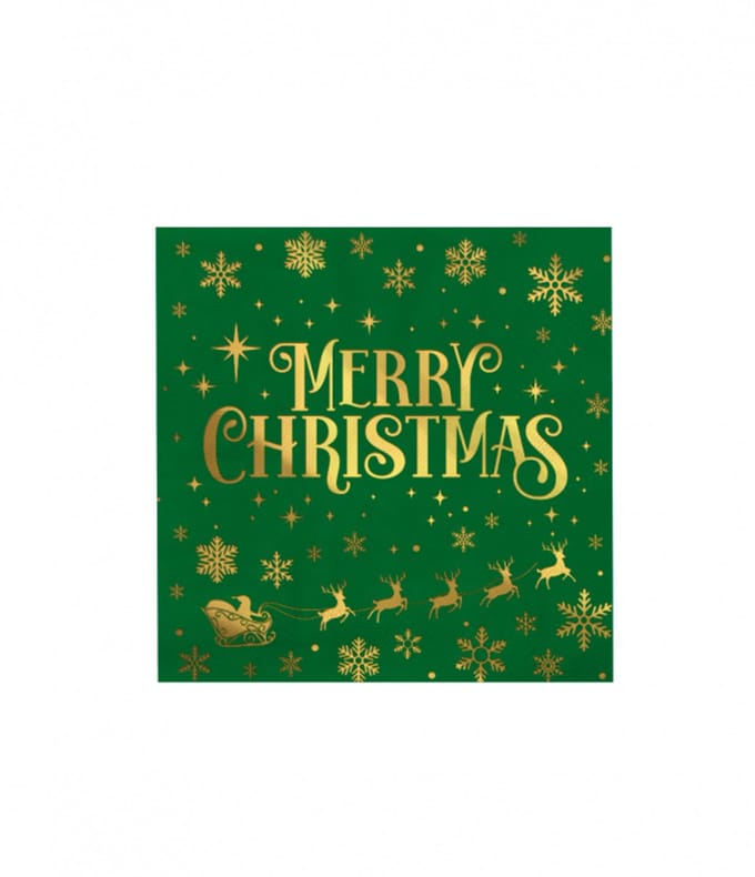 Servetten Merry christmas groen (33cm, 16st)