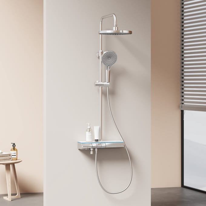 EMKE Doucheset F25 - Thermostaat - Digitale Display - Sfeerverlichting - Regendouche 25cm - Handdouche 13cm