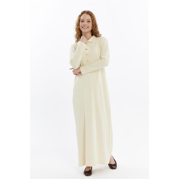 Dames Overhemd Kraag Detailed Half stolp Thin Seasonal Cold Yarn Gebreide kleding Jurk Ecru