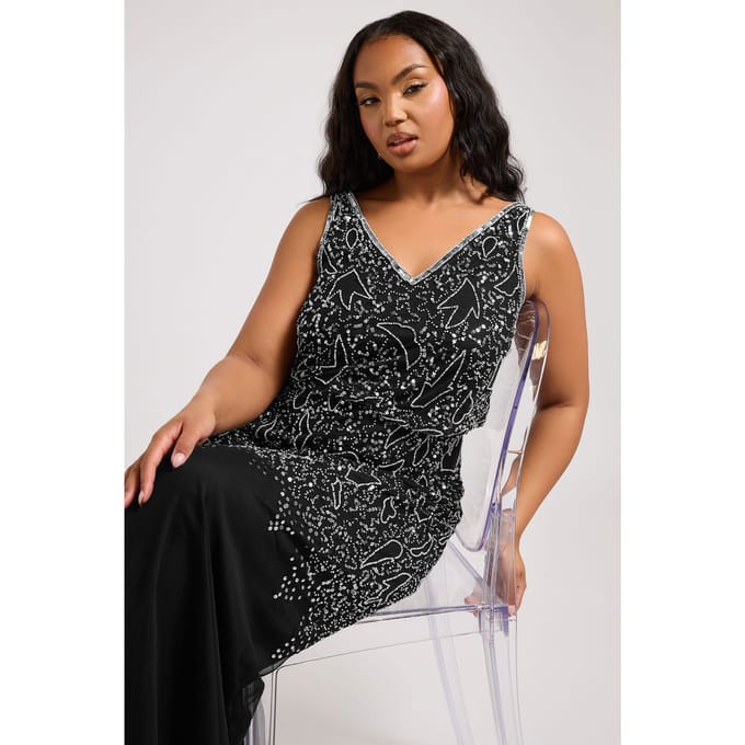 Luxe: Ultimate Embellishment Luxe Zwarte Maxijurk Met Paillettenversieringsize 42