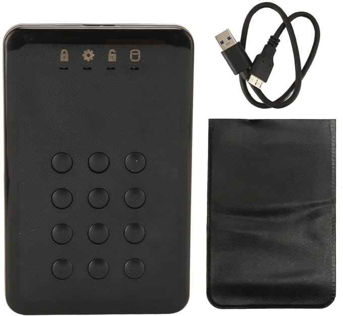 Portable HardwareEncrypted External Hard Drive with USB 3.0, PIN Authentication, Realtime Encryption, 5Gbps Speed for OS X, and