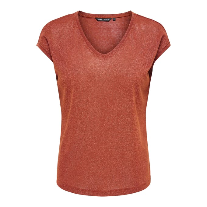 ONLY- ONLSILVERY S/S V NECK LUREX TOP JRS NOOS - Dames - T-shirt