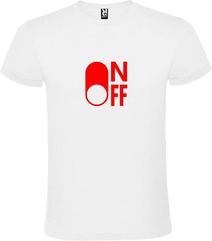Wit T-Shirt met “ On/Off Button OFF “ afbeelding Rood Size L