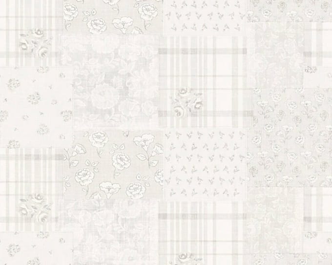 PATCHWORK BLOEMEN BEHANG | Landelijk - grijs wit - A.S. Création Maison Charme
