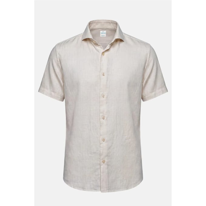 Vercate - Linnen Overhemd - Korte Mouwen - Slim Fit - Heren - Beige - Maat: 41/L