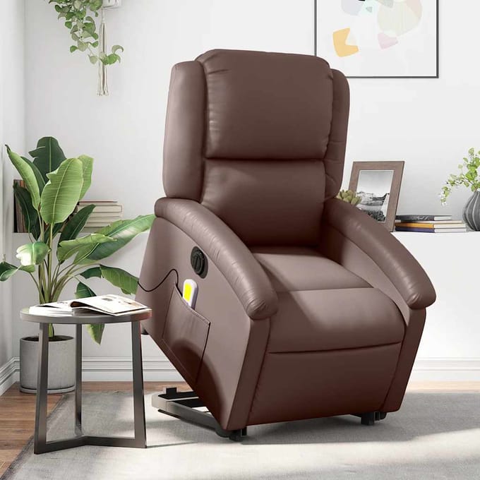 vidaXL - Sta-op-massagestoel - elektrisch - kunstleer - bruin