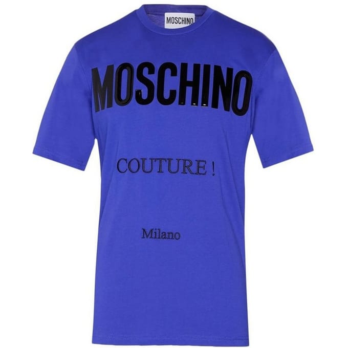 Moschino Heren Couture Glanzend Logo T-Shirt (Blauw)