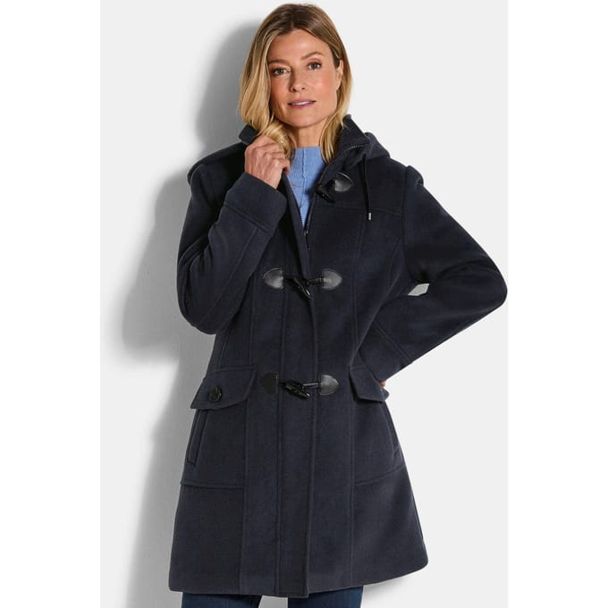 Duffelse coat met capuchon - marine - Gr. 42 van Goldner Fashion