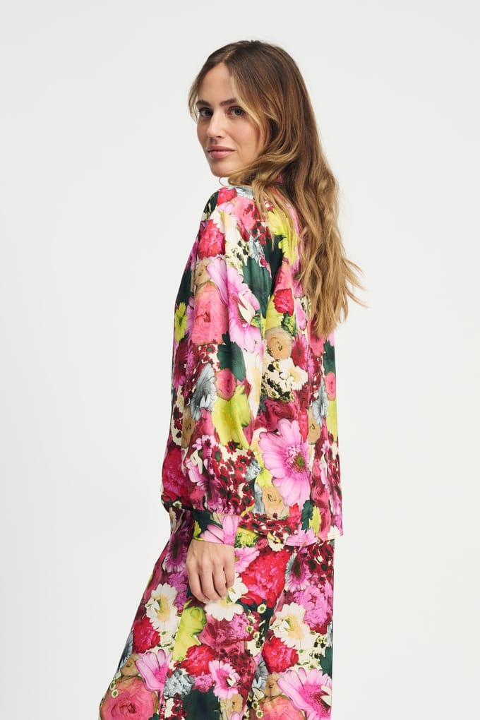 POM Amsterdam Blouse - Satin Love Bouquet Multi Colour Größe: 40 | Longsleeves Outlet | Damen