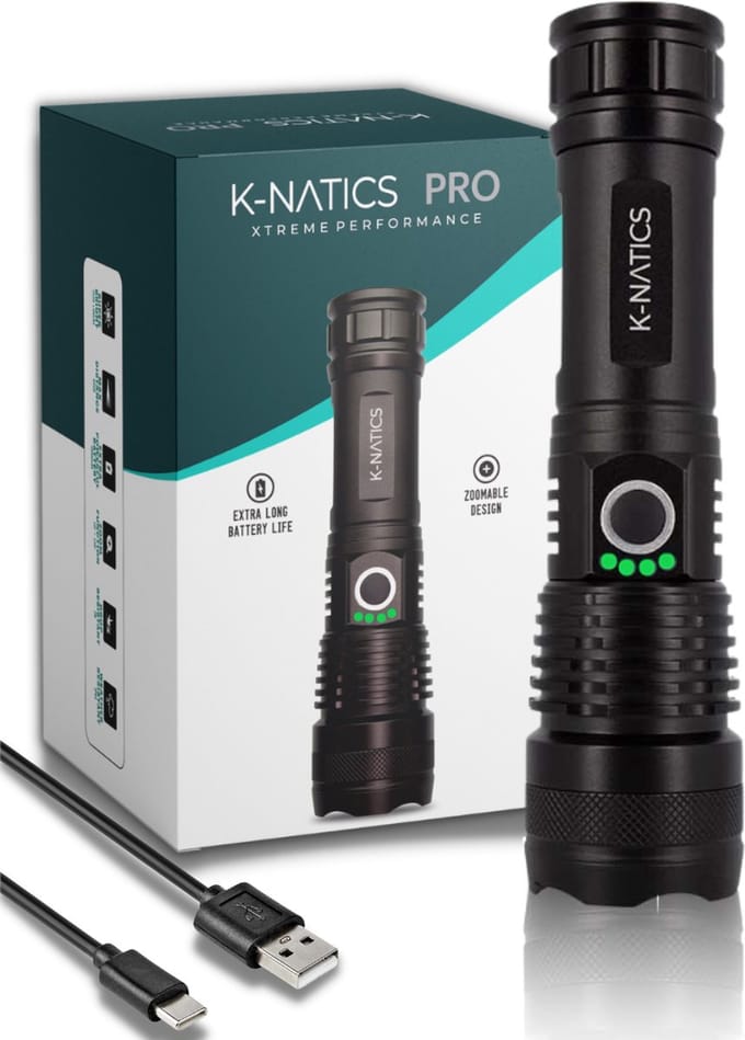K-NATICS PRO Militaire LED Zaklamp - USB-C oplaadbaar - 2500 lumen - 5000mAh Accu
