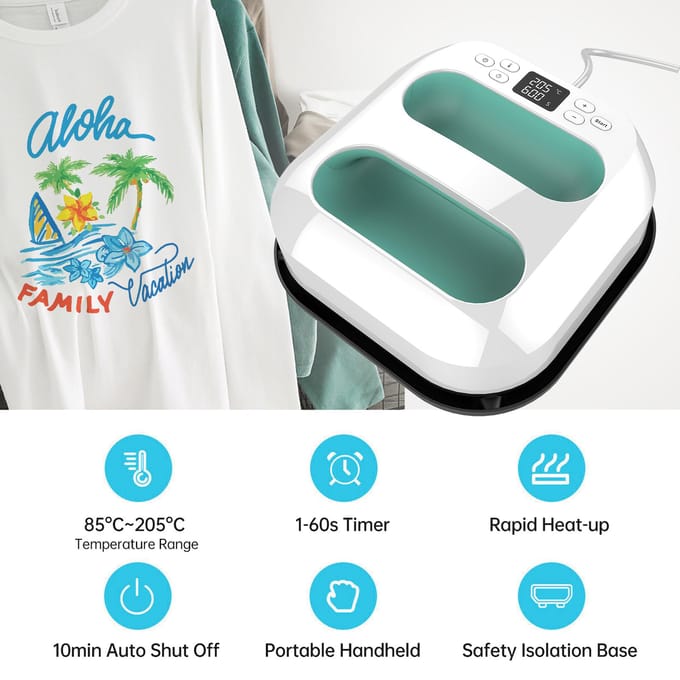 Handheld hittepersmachine 9''x9'' ijzeren pers Snelle opwarming Instelbare temperatuur en timer Auto groen