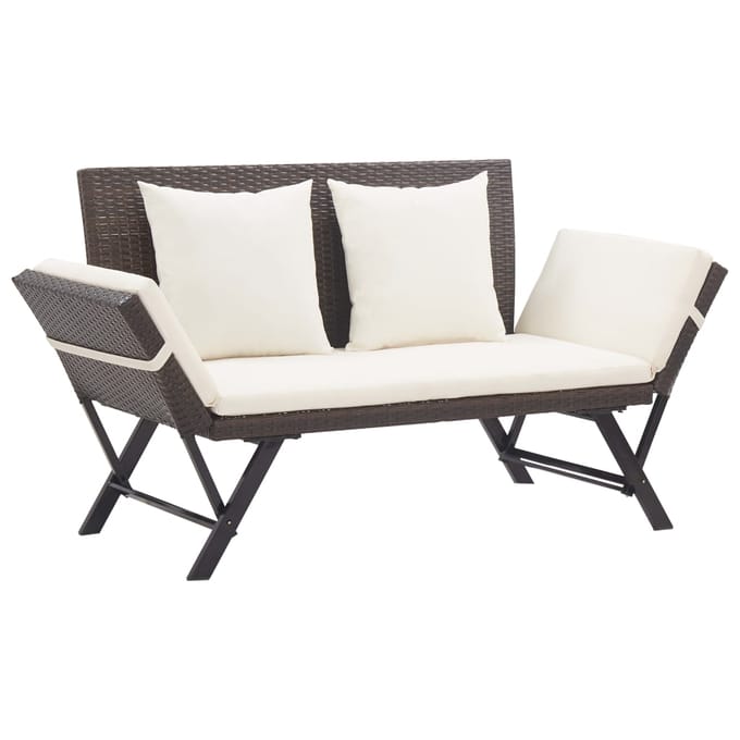 vidaXL - Tuinbank - met - kussens - 176 - cm - poly - rattan - bruin