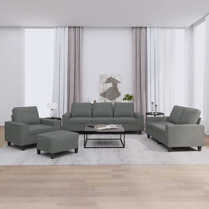 vidaXL - 4-delige - Loungeset - stof - donkergrijs