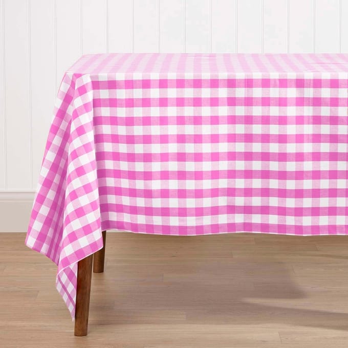 Homescapes Roze geruit tafelkleed van 100% katoen, 138 x 178 cm