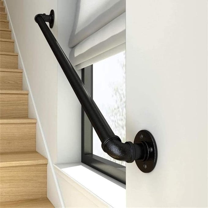 Trapleuning - Wandsteun - Veilig traplopen - Industrieel design - 300 cm - Zwart
