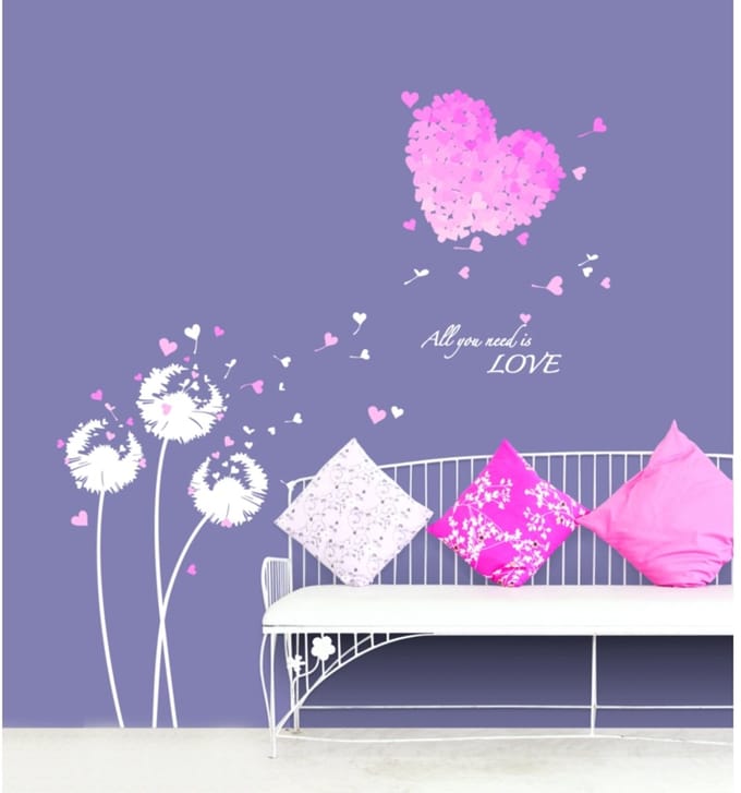 Roze bloemhart zelfklevende muurstickers