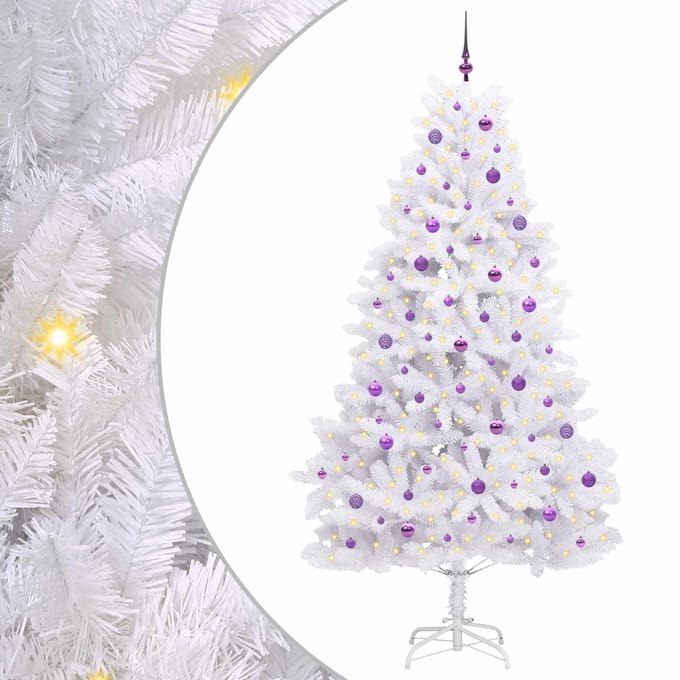 vidaXL - Kunstmatige - Hinged - Kerstboom - Wit - 240 - cm - PVC - en - Staal