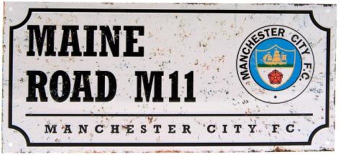 Manchester City Retro Straatbord - Wit (40cm x 18cm)