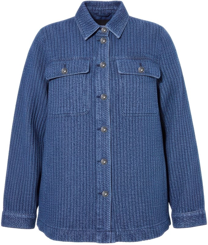 Studio Untold - Dames - Overhemdjasje Wide Shape structuur lange mouwen - Blauw denim - Maat 50+