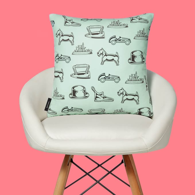 Monopoly Boot Letterpress Square Cushion - 60x60cm - Soft Touch