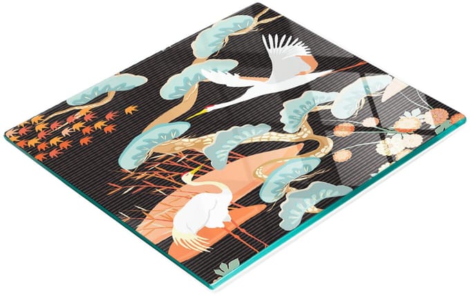 Decoratieve serveerplank van glas met kraanvogelmotief, 60x52 cm
