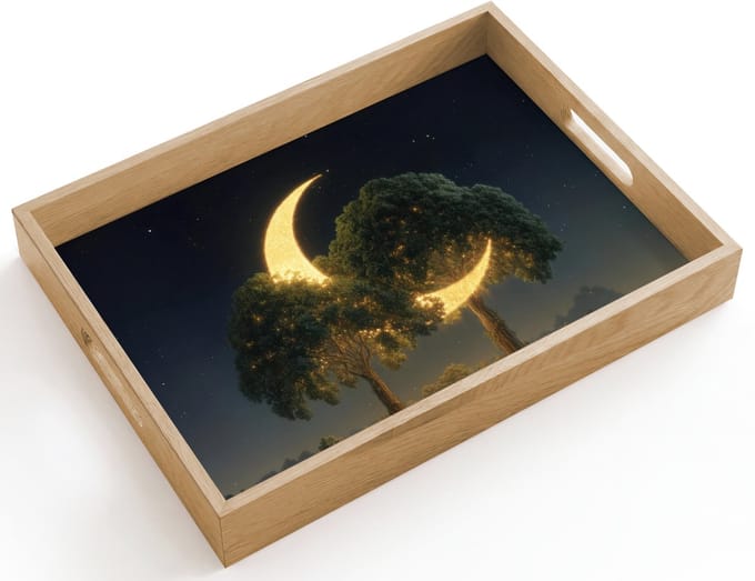 Dienblad hout 40x30 cm - Schootdienblad - Maan - Bomen - Rust - Borrelplank rechthoek - Plateau dienbladen