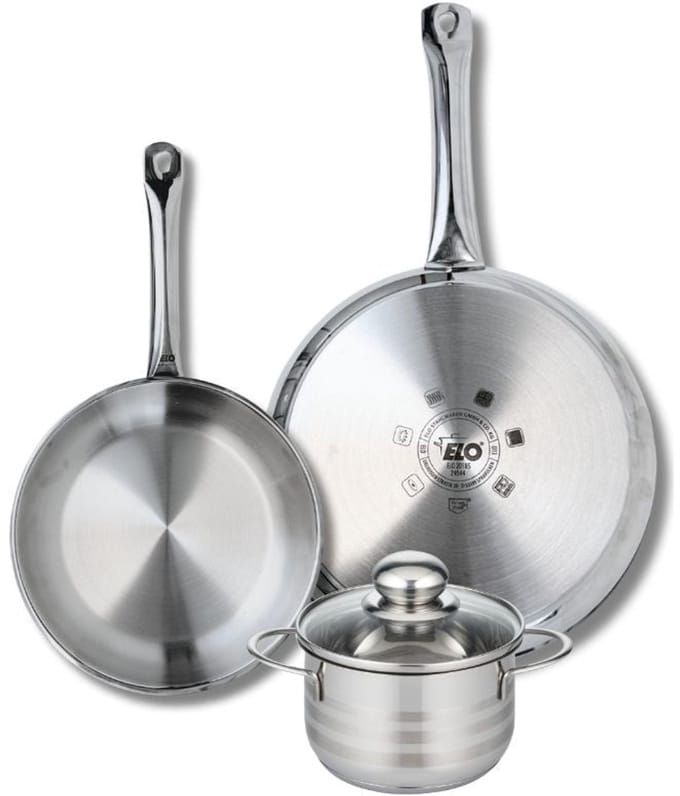Set van 2 Koekenpannen 24 en 28 cm en 1 braadpan 14 cm Elo Profi Brillant