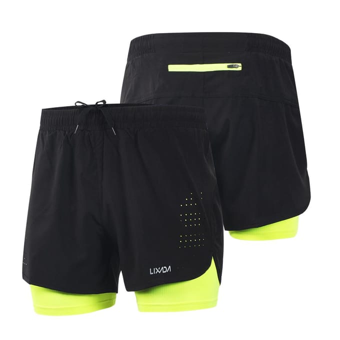 Lixada Heren 2-in-1 hardloopshort Sneldrogend Ademend Actieve trainingsoefening Joggen Fietsbroek met langere voering M grijs