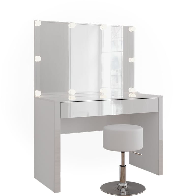 Vicco Annabelle Kaptafel – 110 cm met LED-verlichting en kruk Wit hoogglans/wit